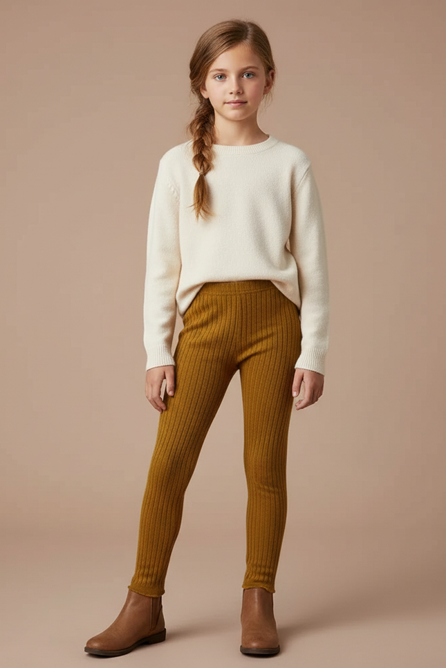 Pantalon Marron Côtelé Tricoté Confortable Enfant - Maille