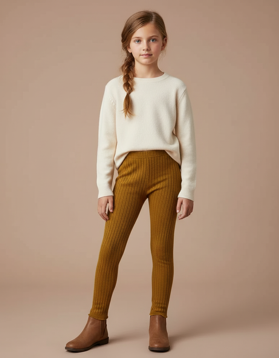 Pantalon Marron Côtelé Tricoté Confortable Enfant - Maille