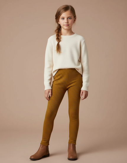 Pantalon Marron Côtelé Tricoté Confortable Enfant - Maille