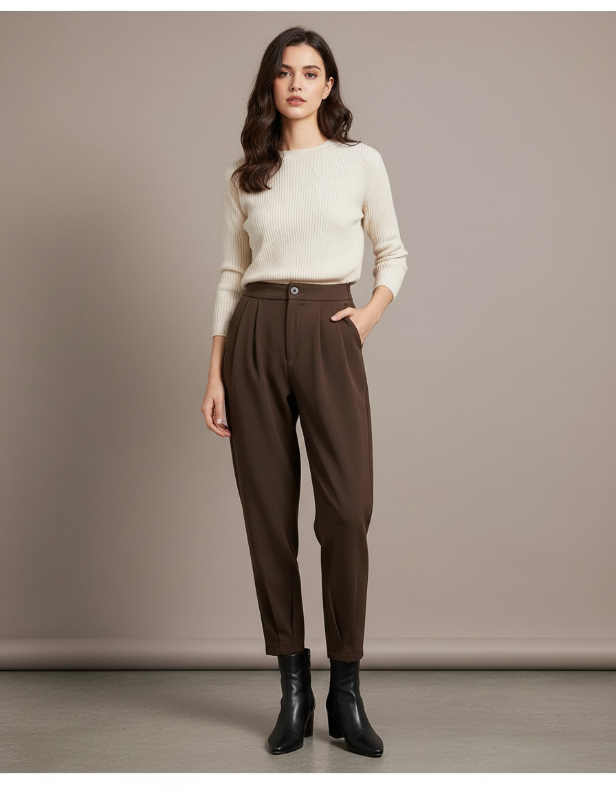 Pantalon 7/8 Marron Femme - Polyester