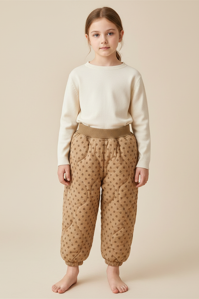 Pantalon Marron Matelassé Imprimé Élastiqué Enfant Confortable - Molleton