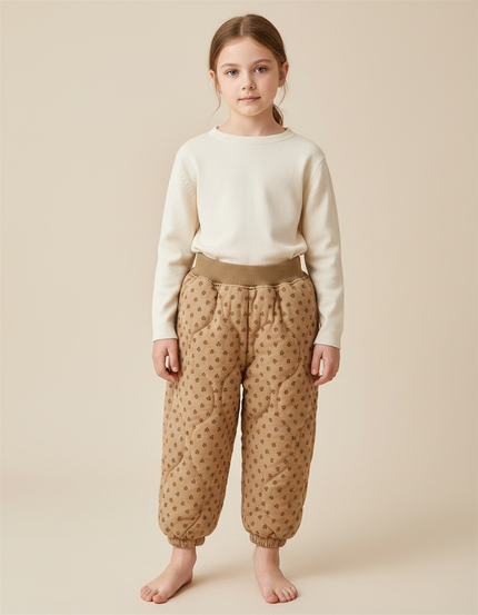 Pantalon Marron Matelassé Imprimé Élastiqué Enfant Confortable - Molleton