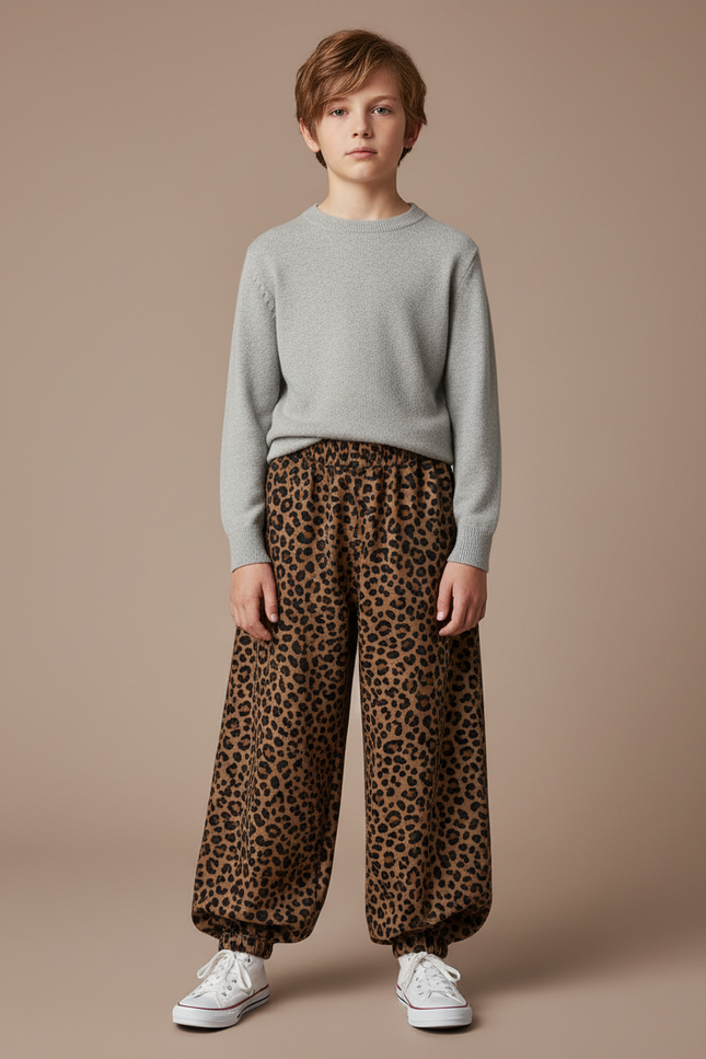 Pantalon Marron Léopard Ample Élastiqué Enfant - Molleton