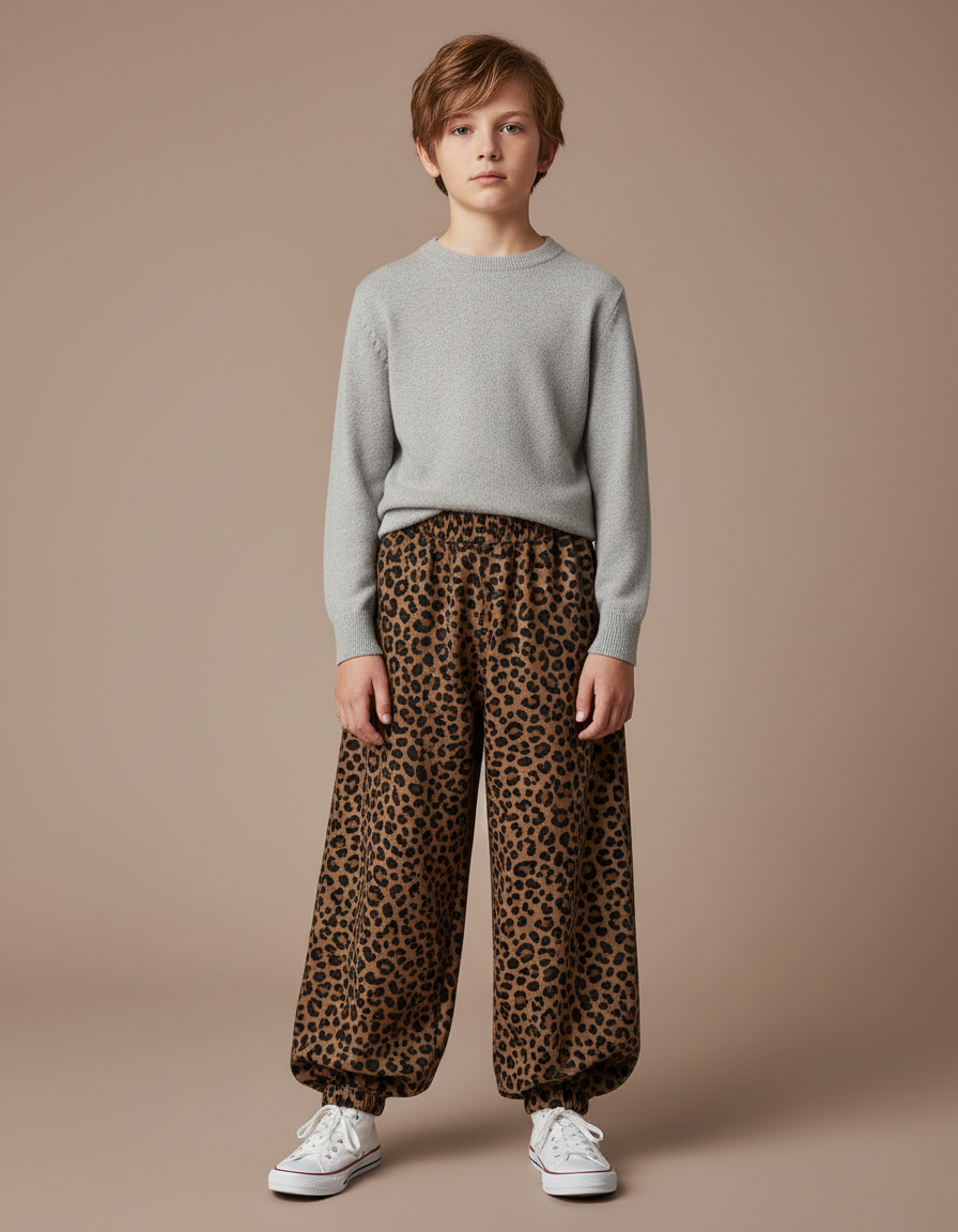 Pantalon Marron Léopard Ample Élastiqué Enfant - Molleton