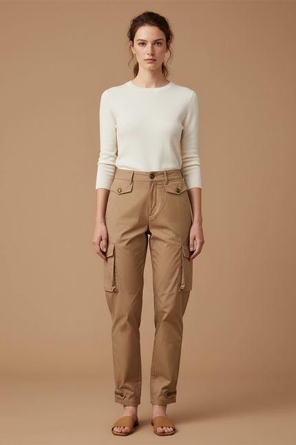 Pantalon Marron Cargo Coton Décontracté Femme Harem - Camel