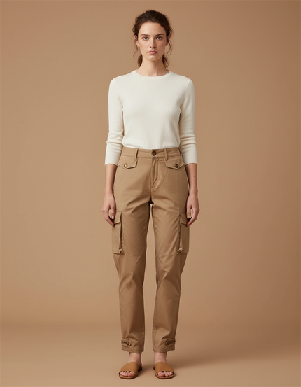 Pantalon Marron Cargo Coton Décontracté Femme Harem - Camel