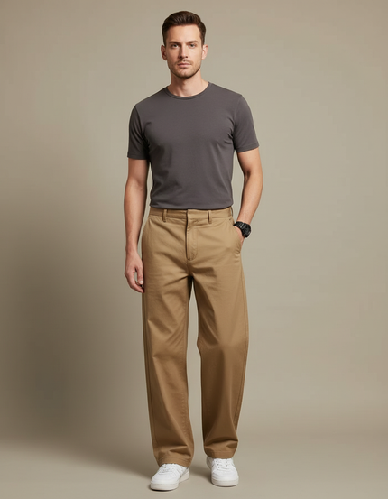 Pantalon Marron Homme Ample Décontracté Droit Coton - Camel
