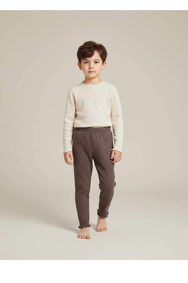Pantalon Marron Moucheté Doublé Chaud Confortable Enfant - Molleton