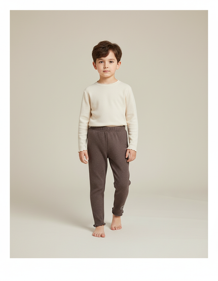 Pantalon Marron Moucheté Doublé Chaud Confortable Enfant - Molleton
