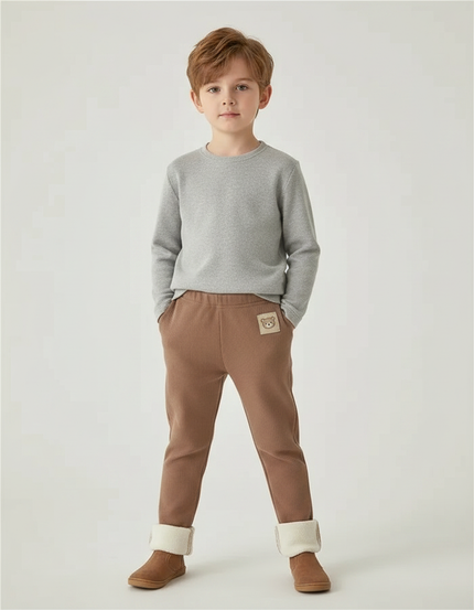 Pantalon Marron Côtelé Doublé Ourson Élastique Enfant - Cordé