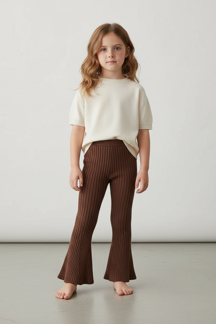 Pantalon Marron Côtelé Tricoté Évasé Enfant - Maille
