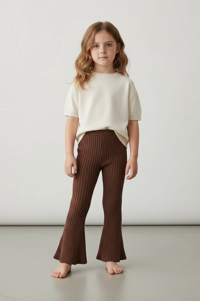 Pantalon Marron Côtelé Tricoté Évasé Enfant - Maille