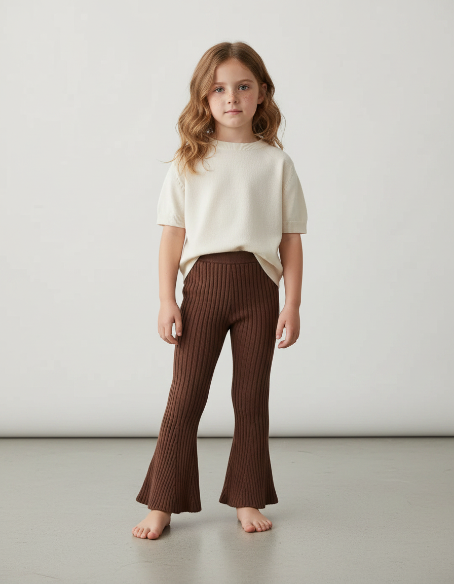 Pantalon Marron Côtelé Tricoté Évasé Enfant - Maille