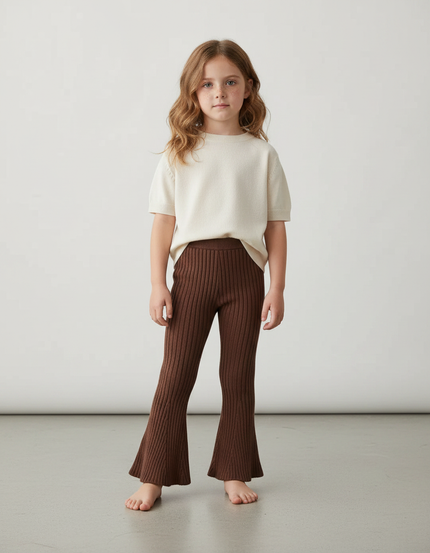 Pantalon Marron Côtelé Tricoté Évasé Enfant - Maille