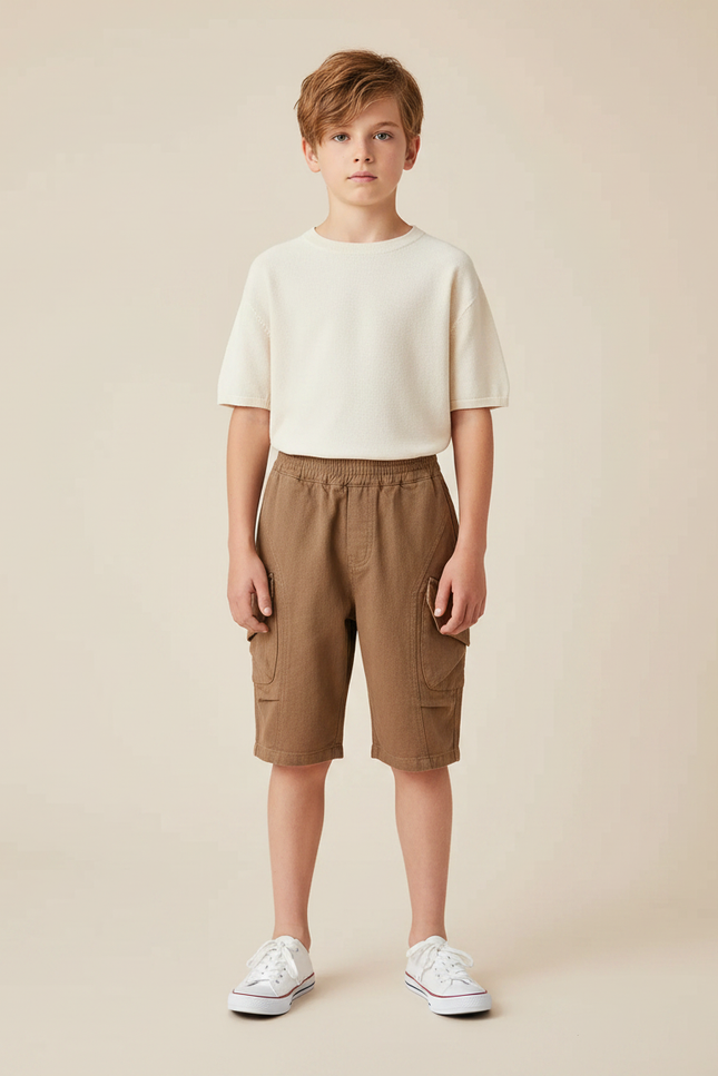 Pantalon Marron Cargo Coton Ample Garçon Décontracté