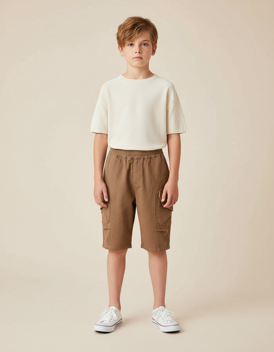 Pantalon Marron Cargo Coton Ample Garçon Décontracté