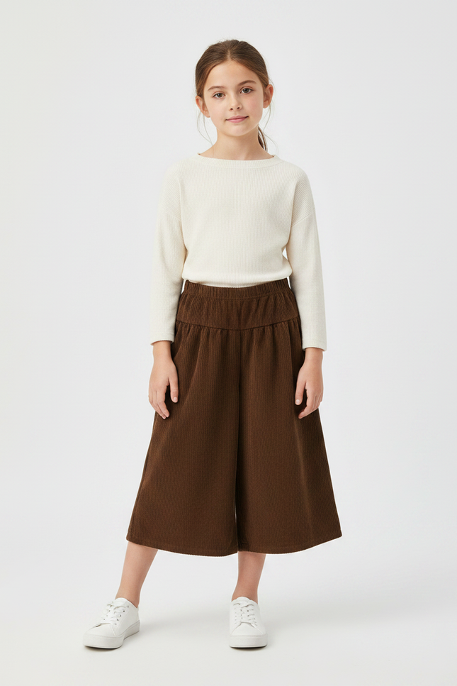 Pantalon Marron Velours Côtelé Ample Élastique Enfant - Cordé