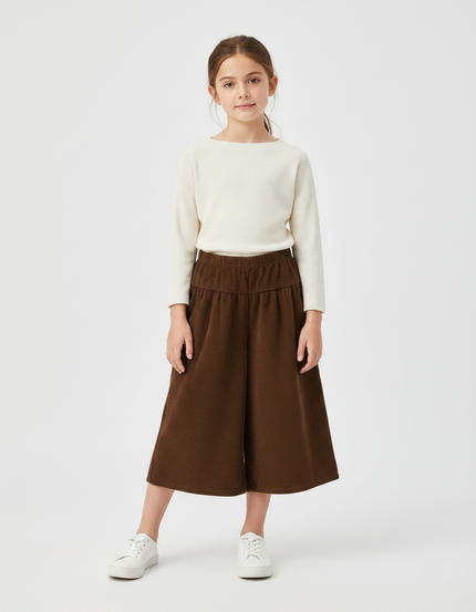 Pantalon Marron Velours Côtelé Ample Élastique Enfant - Cordé