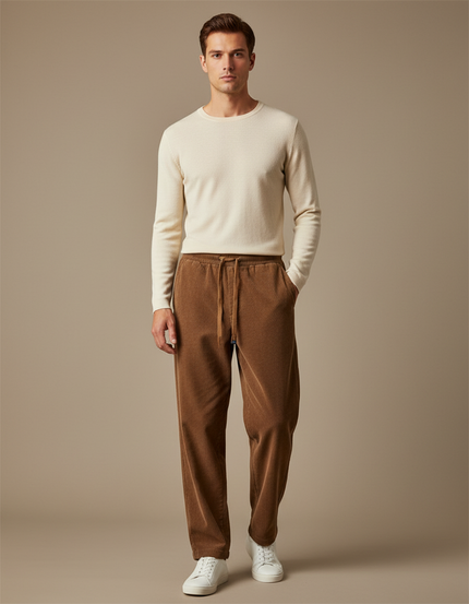 Pantalon Marron Côtelé Droit Décontracté Cordon Homme - Cordé