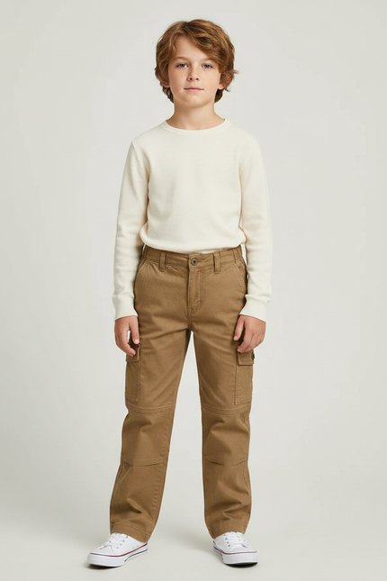 Pantalon Marron Cargo Enfant Décontracté Coton Poches - Toile