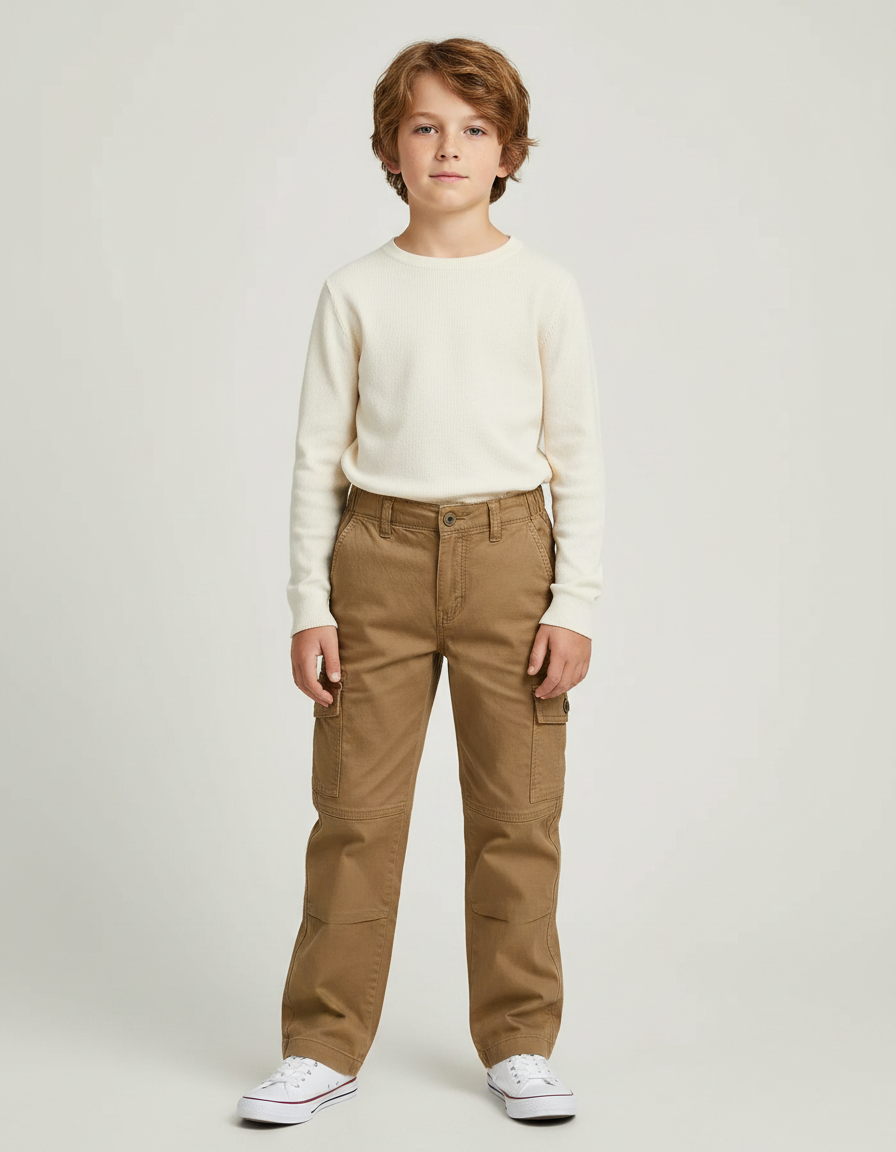Pantalon Marron Cargo Enfant Décontracté Coton Poches - Toile