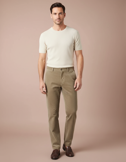 Pantalon Marron Côtelé Droit Élégant Coton Homme - Kaki Cordé