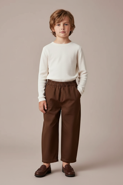 Pantalon Marron Ample Décontracté Coton Garçon