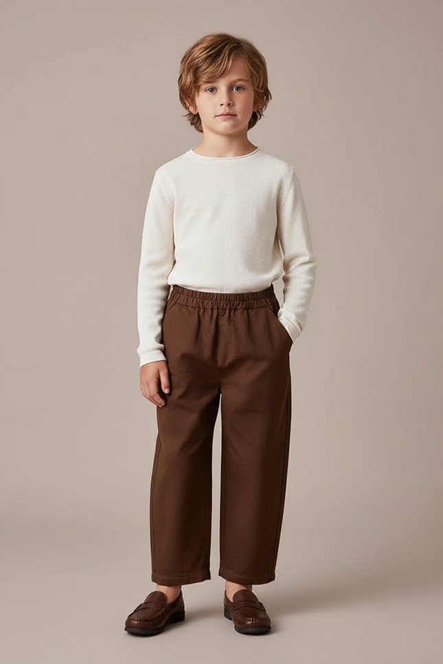 Pantalon Marron Ample Décontracté Coton Garçon