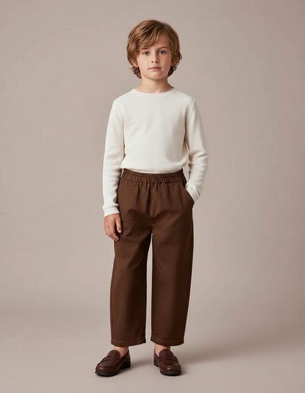 Pantalon Marron Ample Décontracté Coton Garçon