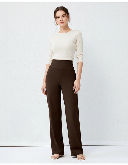 Pantalon Marron Taille Haute Ample Droit Élégant Fluide - Polyester