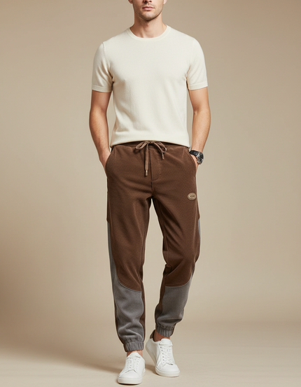 Pantalon Marron Côtelé Bicolore Sport Décontracté Homme - Cordé