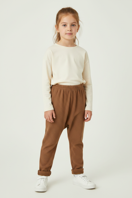 Pantalon Marron Côtelé Enfant Ample Confortable - Maille