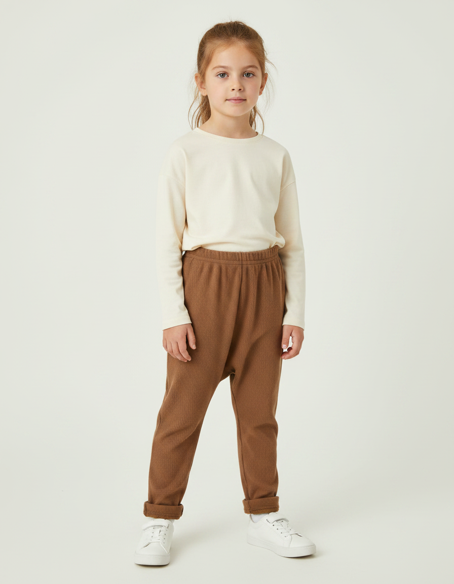 Pantalon Marron Côtelé Enfant Ample Confortable - Maille