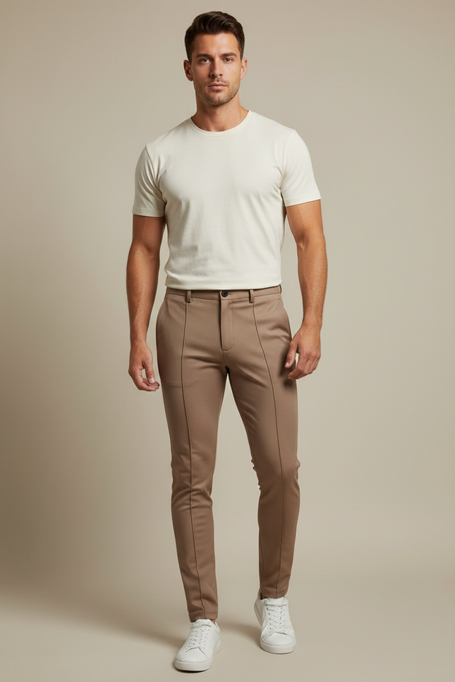 Pantalon Marron Slim Fit Business Élégant Homme - Camel Polyester