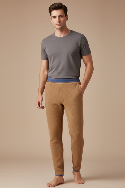 Pantalon Marron Homme Chaud Tricoté Confortable - Camel Maille