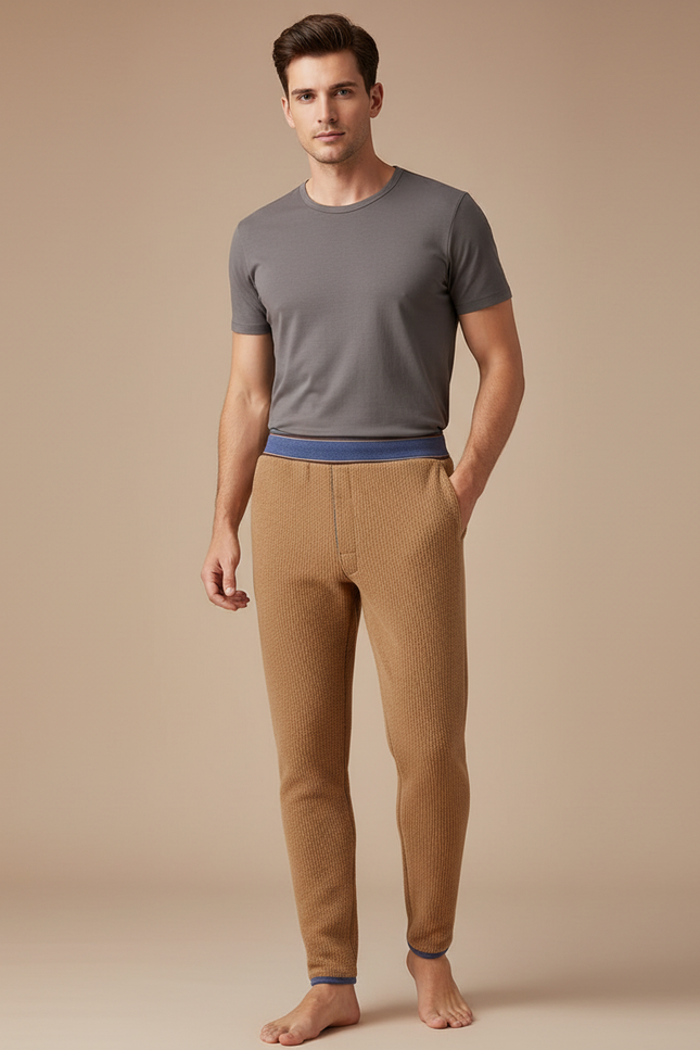 Pantalon Marron Homme Chaud Tricoté Confortable - Camel Maille