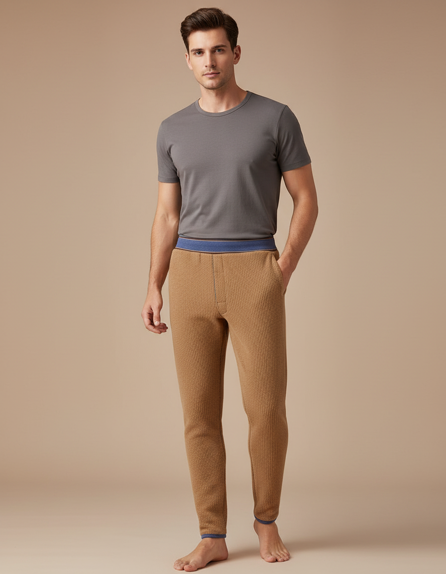 Pantalon Marron Homme Chaud Tricoté Confortable - Camel Maille
