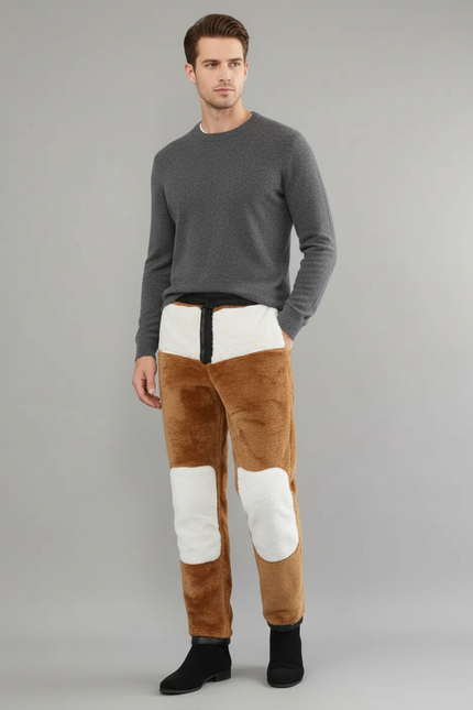 Pantalon Marron Doux Chaud Confortable Décontracté Patchwork - Molleton