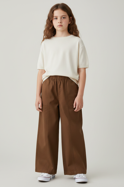 Pantalon Marron Ample Coton Décontracté Enfant - Toile