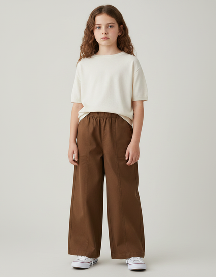 Pantalon Marron Ample Coton Décontracté Enfant - Toile