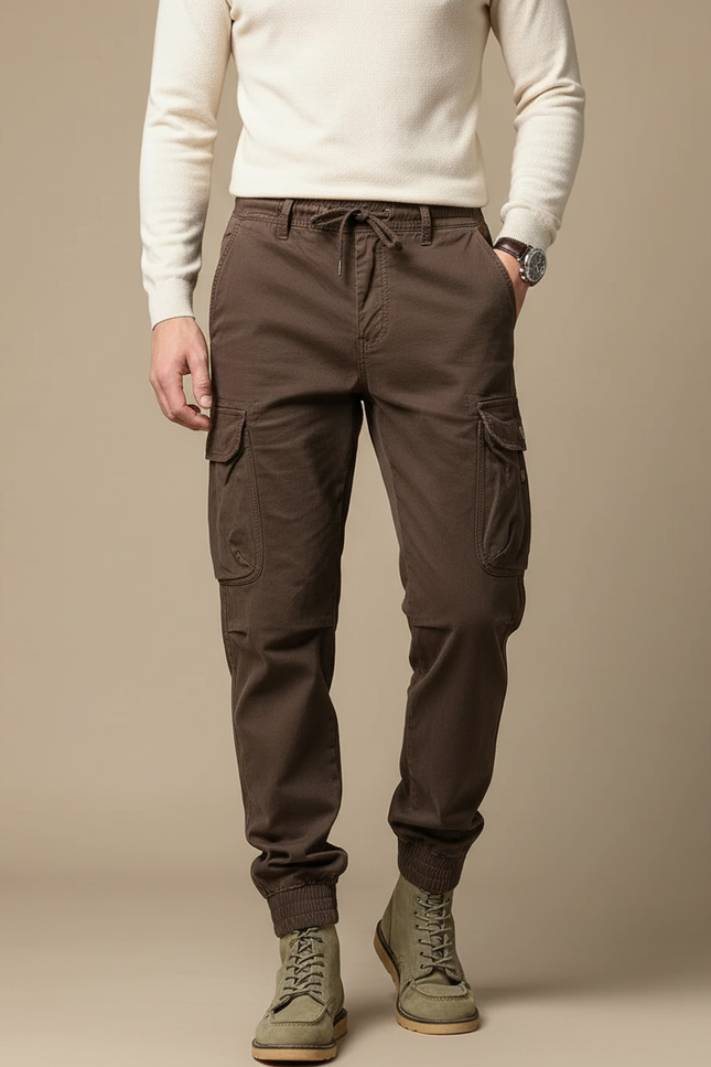 Pantalon Marron Cargo Coton Homme Multipoches