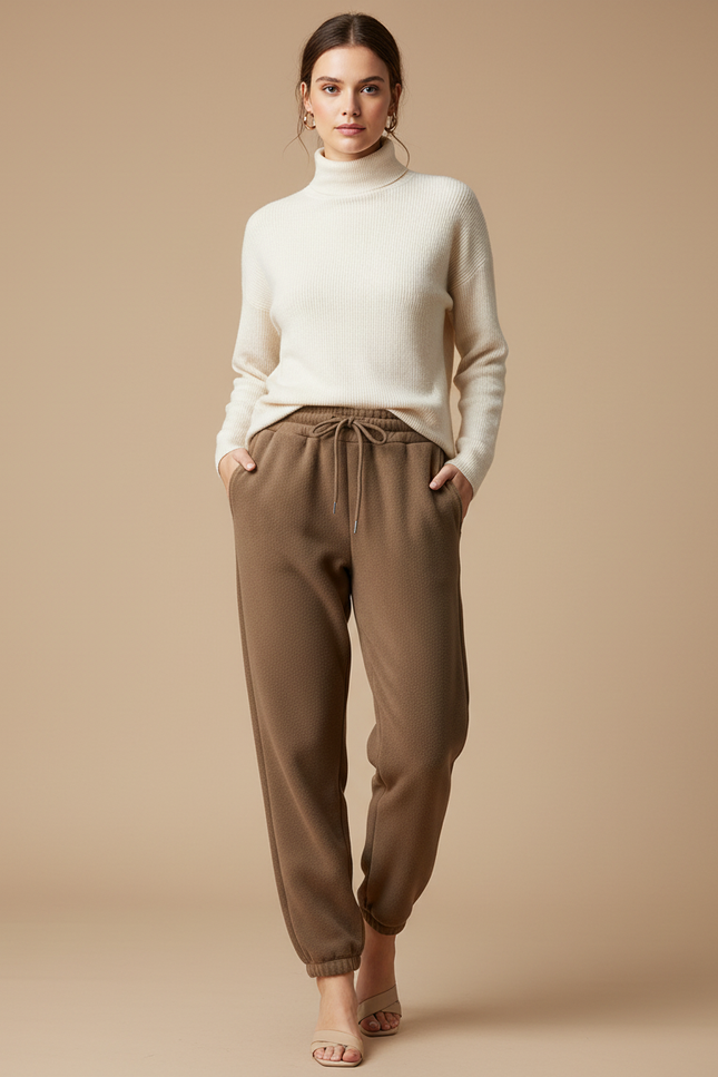 Pantalon Marron Ample Molletonné Confortable Décontracté