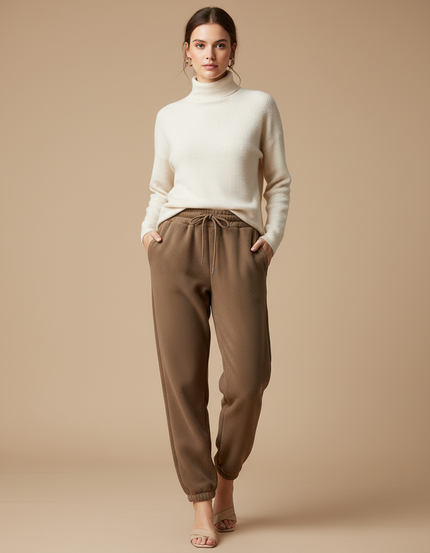Pantalon Marron Ample Molletonné Confortable Décontracté