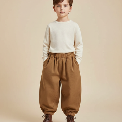 Pantalon Marron Ample Décontracté Unisexe Coton - Gabardine