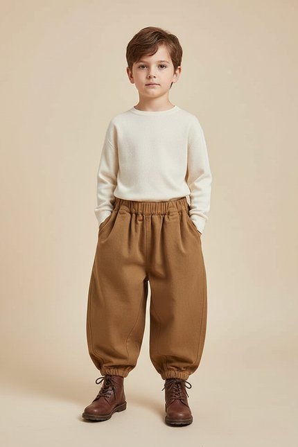 Pantalon Marron Ample Décontracté Unisexe Coton - Gabardine