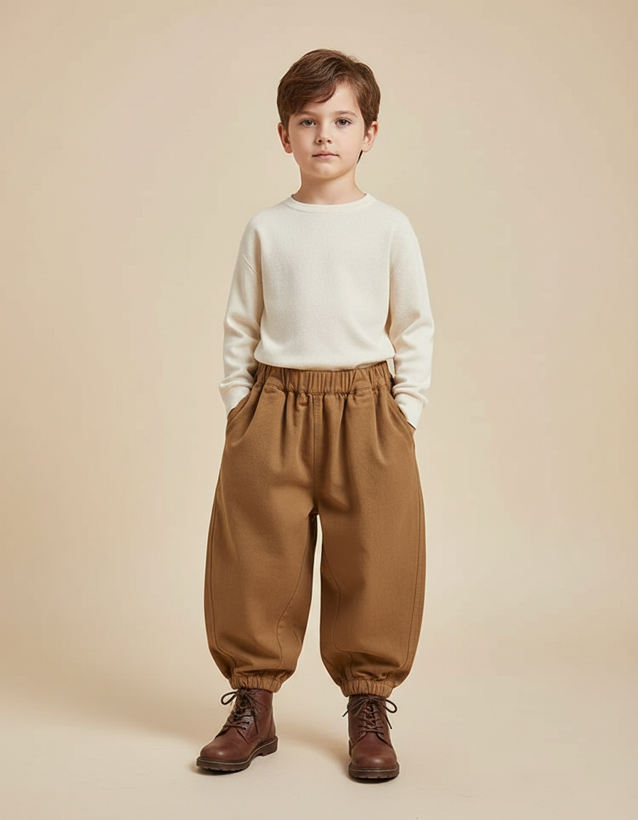 Pantalon Marron Ample Décontracté Unisexe Coton - Gabardine