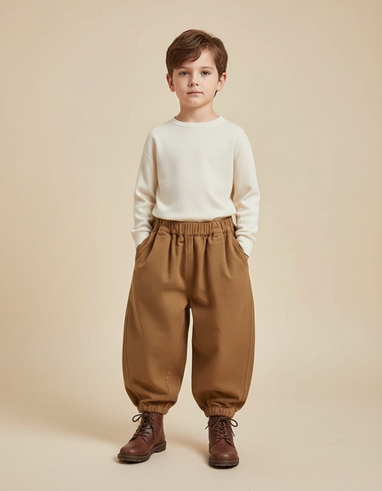 Pantalon Marron Ample Décontracté Unisexe Coton - Gabardine