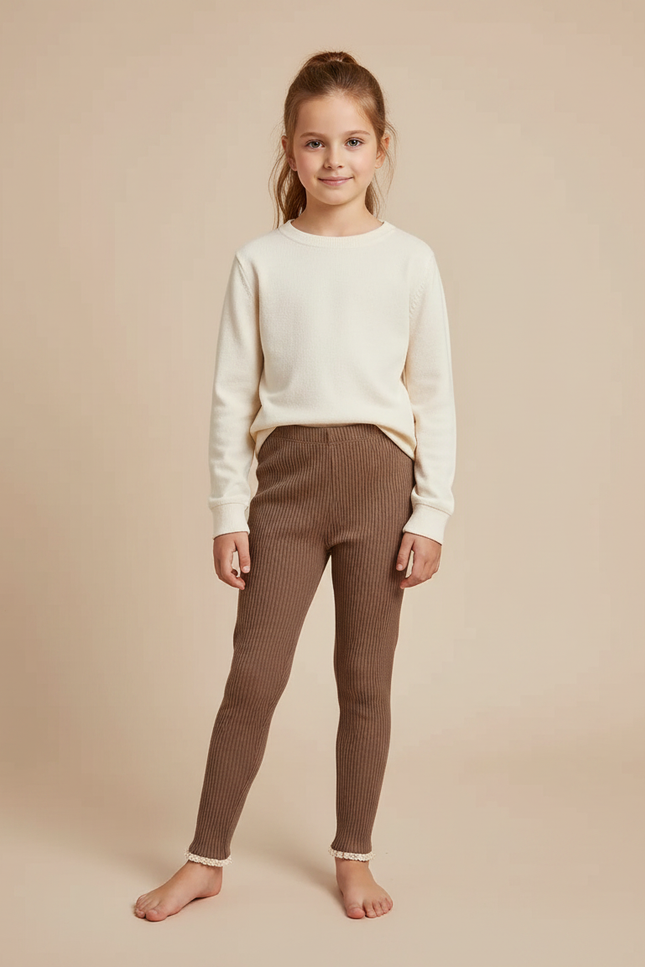 Pantalon Marron Côtelé Élastique Enfant Tricoté - Maille