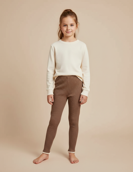 Pantalon Marron Côtelé Élastique Enfant Tricoté - Maille