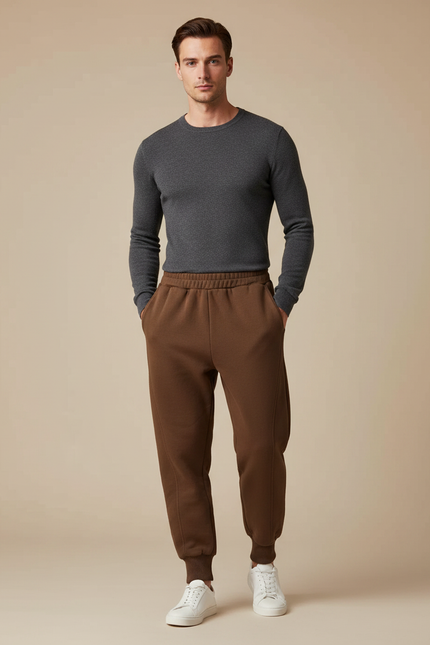 Pantalon Marron Jogging Molletonné Confortable Décontracté Homme